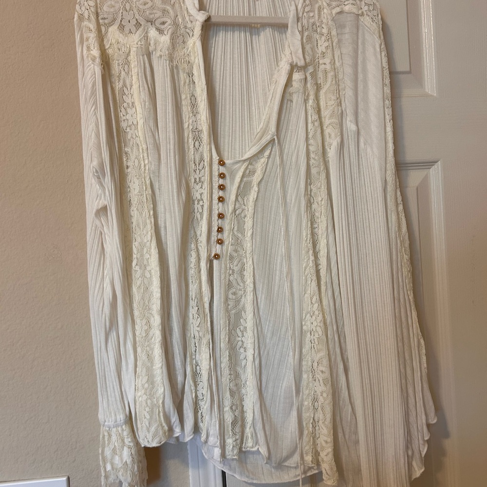 Free people  Cream Lace Button-Down Blouse